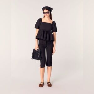 Maje Women's Stretch-Woven Poplin Top with Balloon Sleeves Open Back Size M